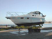 Shabazz being lifted at Aktio Marine for the winter